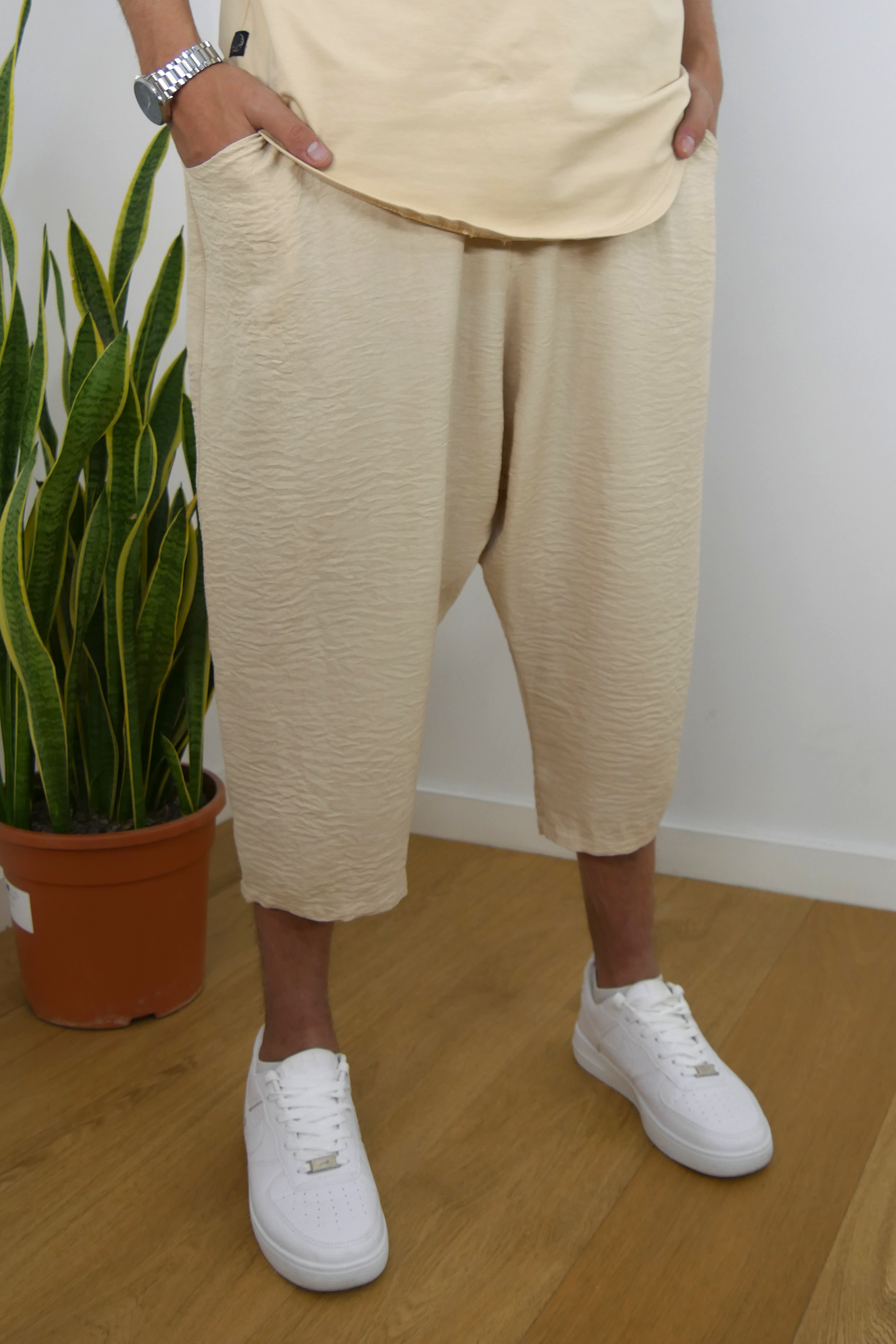 Sarouel Lin décontracté - beige