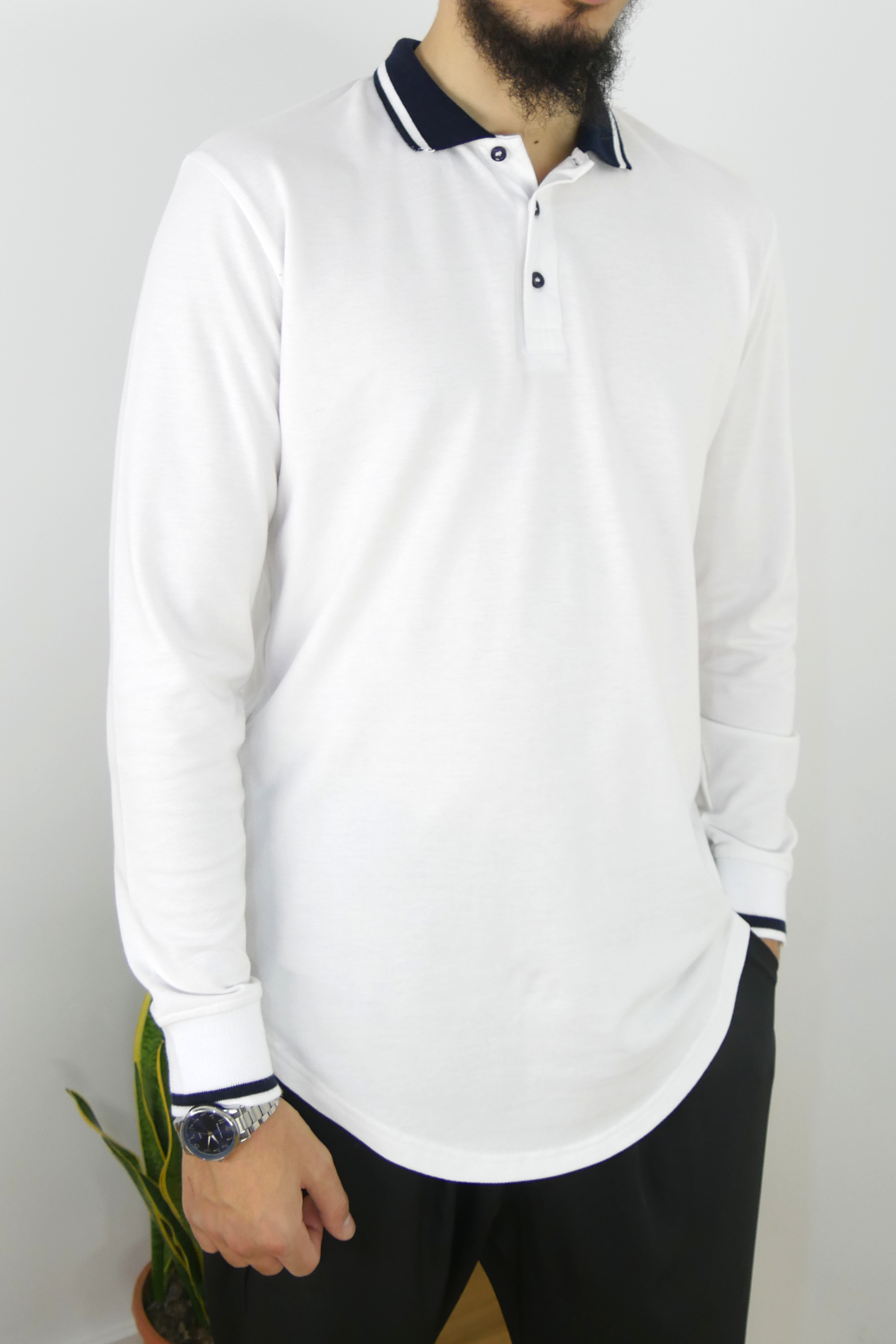 Polo manches longues - blanc