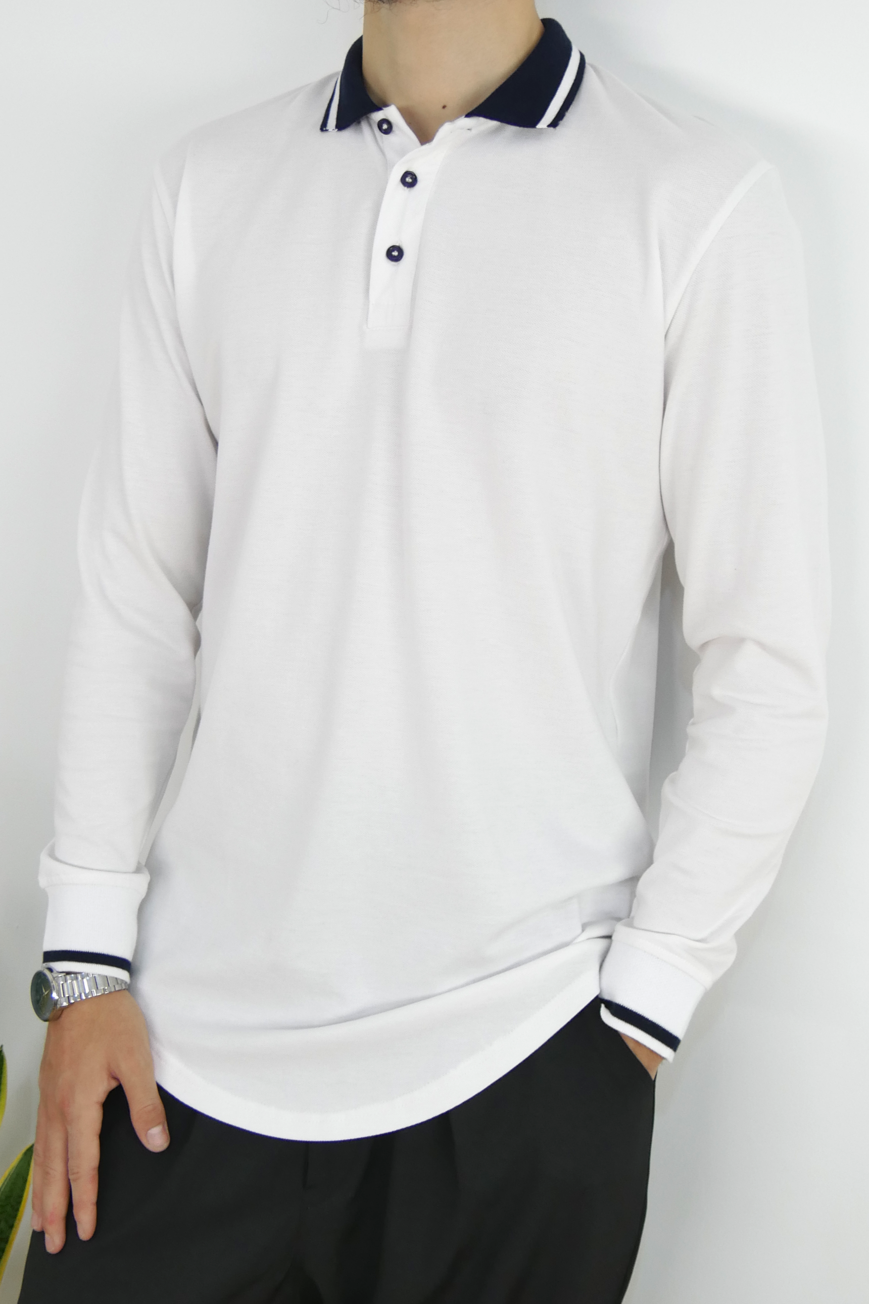 Polo manches longues - blanc